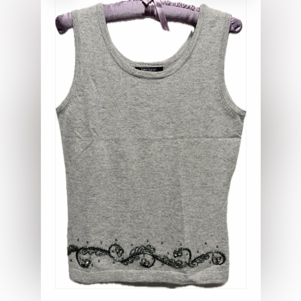 NWT Exquisite Karen Kane Heather Gray Embellished Cashmere Blend Sweater Shell